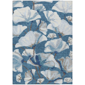 HomeRoots 10' Blue and Ivory Botanical Leaves Area Rug – Stylish, Washable, Durable for Indoor & Outdoor Spaces 690704