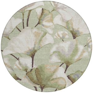 HomeRoots 8' Washable Lime Green and Beige Round Botanical Leaves Rug for Indoor & Outdoor Spaces Decor 690707