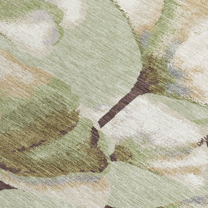 HomeRoots 9' Indoor Outdoor Botanical Leaves Area Rug in Lime Green, Ivory & Beige – Washable & Durable Design 690709