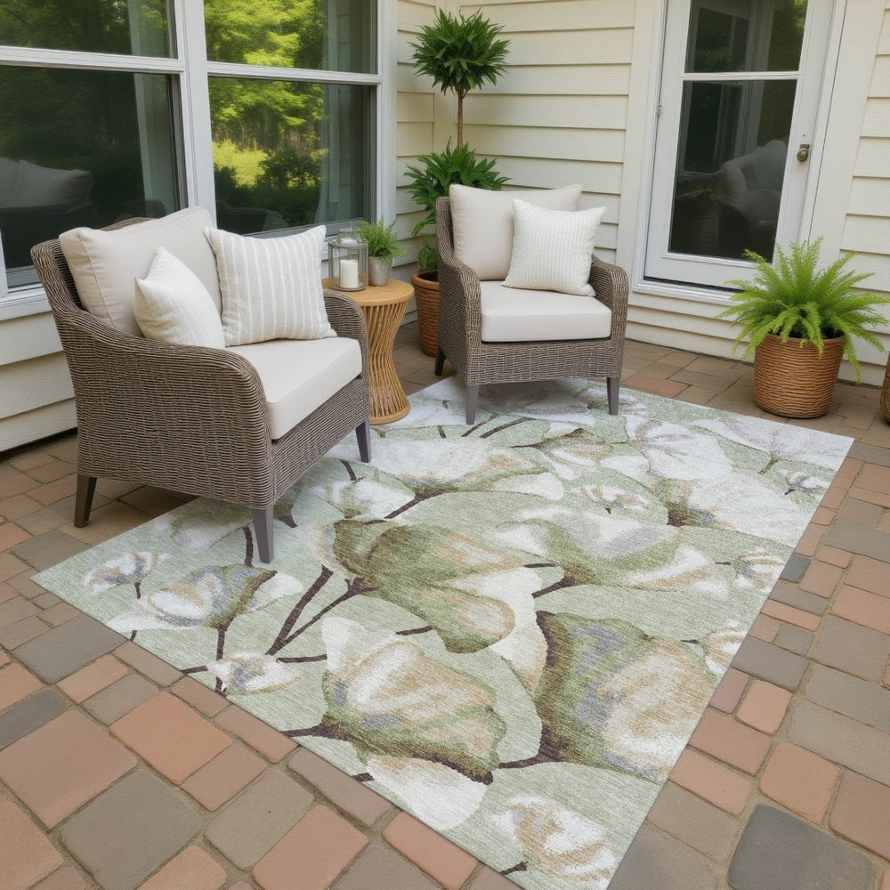 HomeRoots 10' X 14' Vibrant Lime Green Botanical Area Rug - Washable, Durable, Stylish for Indoor & Outdoor Use 690710