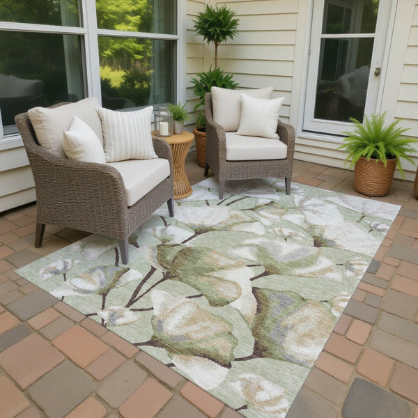 HomeRoots 10' X 14' Vibrant Lime Green Botanical Area Rug - Washable, Durable, Stylish for Indoor & Outdoor Use 690710