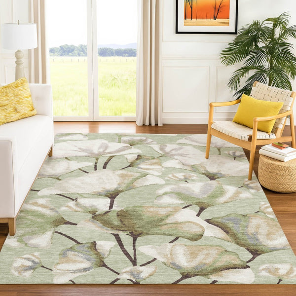 HomeRoots 10' X 14' Vibrant Lime Green Botanical Area Rug - Washable, Durable, Stylish for Indoor & Outdoor Use 690710