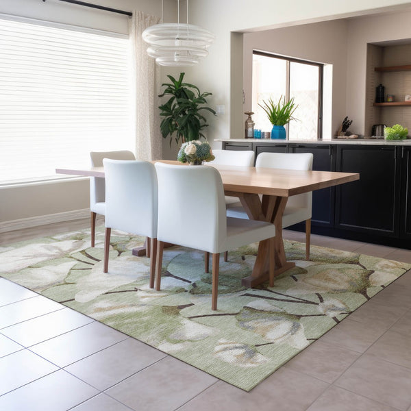 HomeRoots 10' X 14' Vibrant Lime Green Botanical Area Rug - Washable, Durable, Stylish for Indoor & Outdoor Use 690710