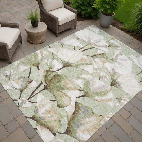 HomeRoots 10' X 14' Vibrant Lime Green Botanical Area Rug - Washable, Durable, Stylish for Indoor & Outdoor Use 690710