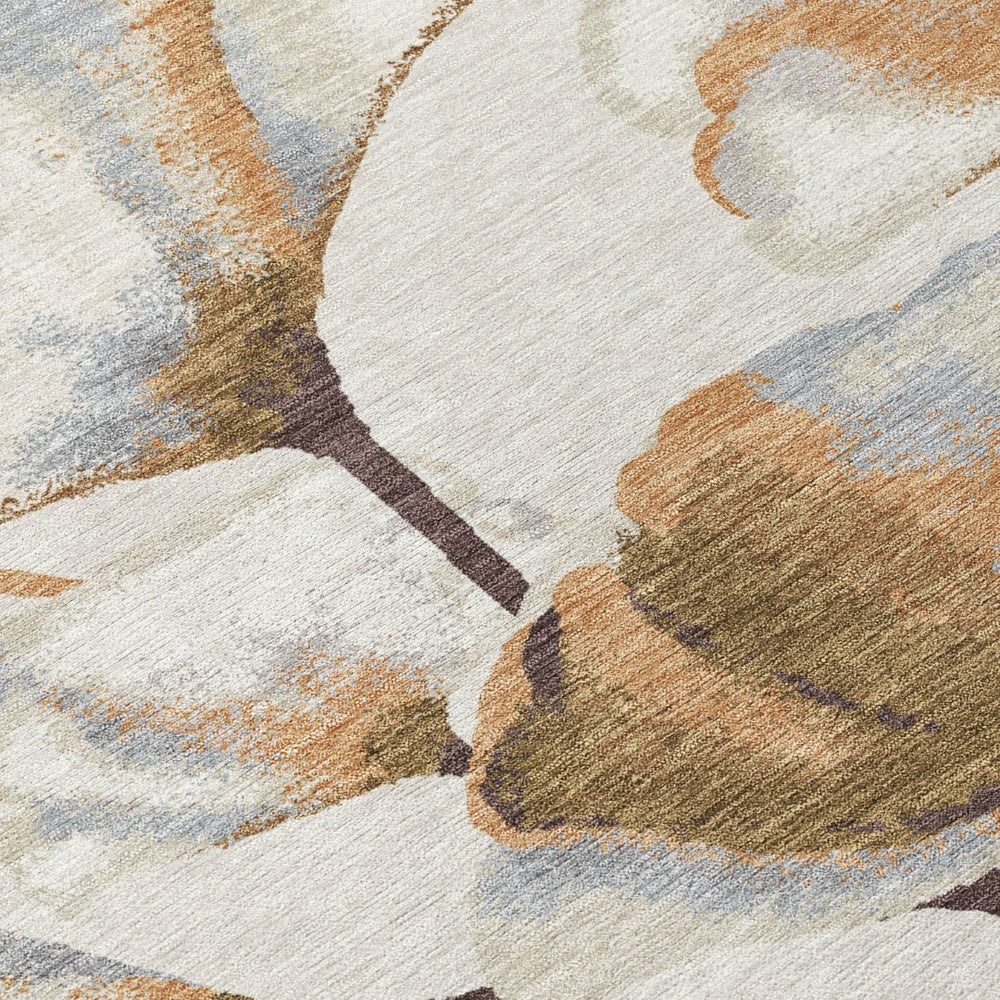 HomeRoots 5' Copper Ivory Beige Botanical Leaves Area Rug - Washable Indoor Outdoor Design for Versatile Spaces 690712
