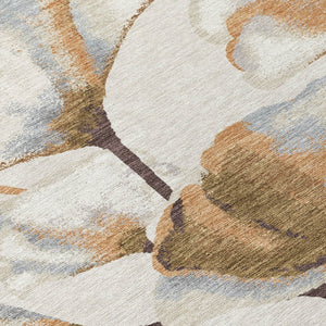 HomeRoots 5' Copper Ivory Beige Botanical Leaves Area Rug - Washable Indoor Outdoor Design for Versatile Spaces 690712