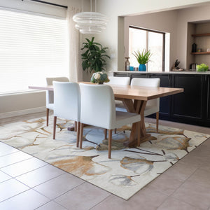 HomeRoots 5' Copper Ivory Beige Botanical Leaves Area Rug - Washable Indoor Outdoor Design for Versatile Spaces 690712