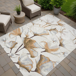 HomeRoots 5' Copper Ivory Beige Botanical Leaves Area Rug - Washable Indoor Outdoor Design for Versatile Spaces 690712