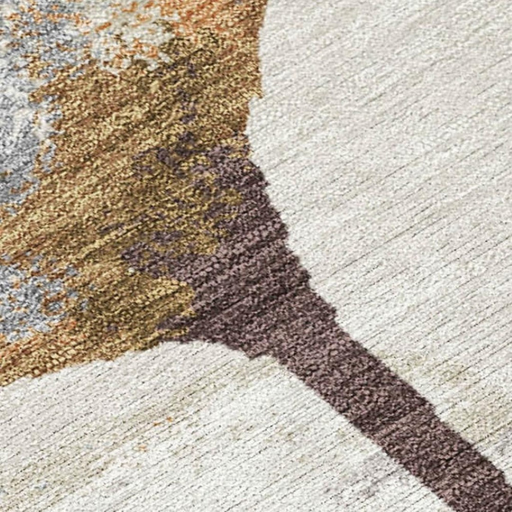 HomeRoots 9' Copper Ivory Beige Botanical Leaves Area Rug - Durable, Washable, Indoor/Outdoor Elegance! 690715