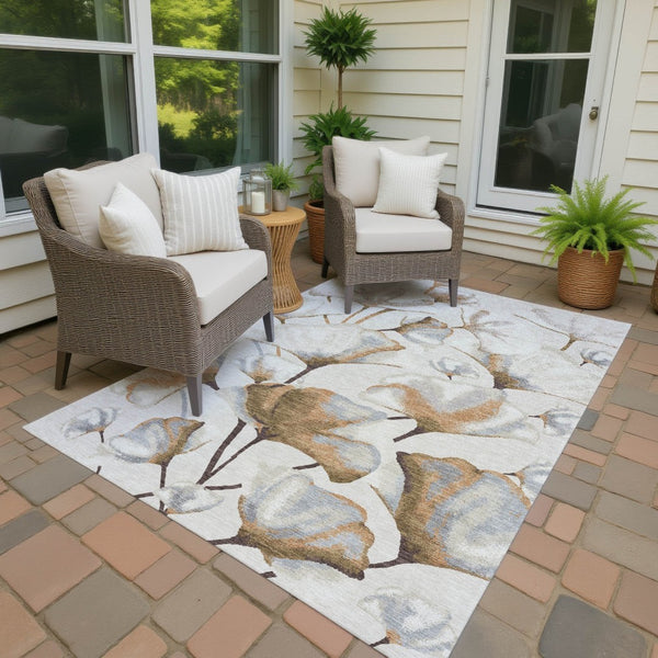 HomeRoots 10' Stylish Copper Ivory Botanical Leaves Area Rug - Washable, Durable, Indoor/Outdoor Essential! 690716