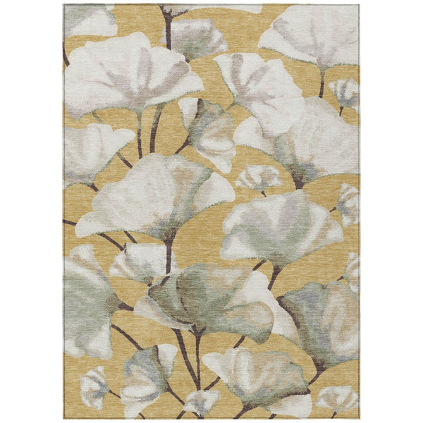 HomeRoots 10' Washable Botanical Leaves Area Rug in Gold, Ivory & Beige – Durable Indoor/Outdoor Style! 690722