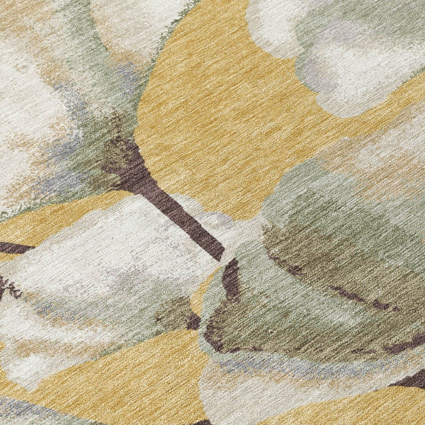 HomeRoots 10' Washable Botanical Leaves Area Rug in Gold, Ivory & Beige – Durable Indoor/Outdoor Style! 690722