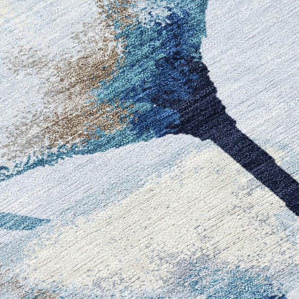 HomeRoots 5' Stylish Sky Blue Botanical Leaves Area Rug - Washable, Durable, Indoor/Outdoor Decor Accent 690724