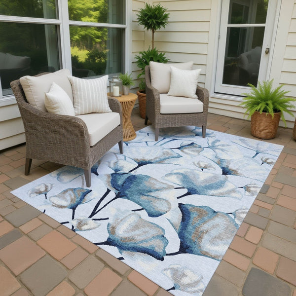 HomeRoots 5' Stylish Sky Blue Botanical Leaves Area Rug - Washable, Durable, Indoor/Outdoor Decor Accent 690724