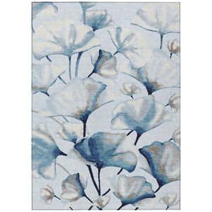 HomeRoots 5' Stylish Sky Blue Botanical Leaves Area Rug - Washable, Durable, Indoor/Outdoor Decor Accent 690724