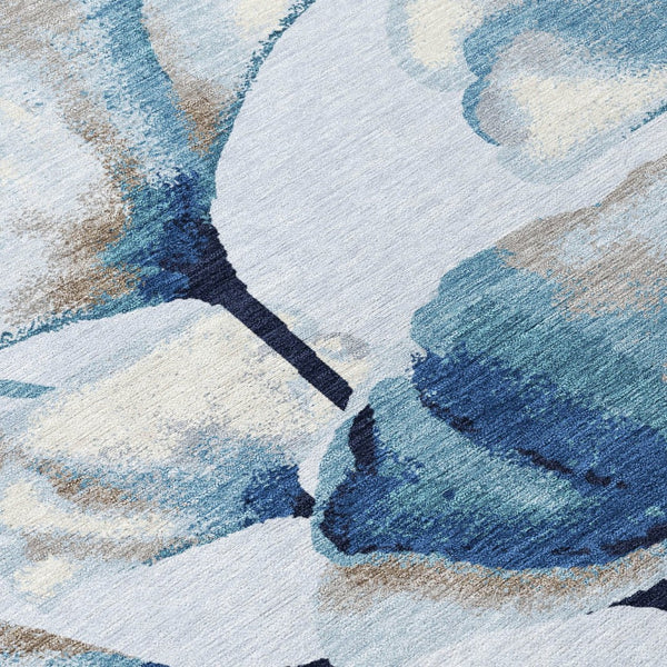 HomeRoots 5' Stylish Sky Blue Botanical Leaves Area Rug - Washable, Durable, Indoor/Outdoor Decor Accent 690724
