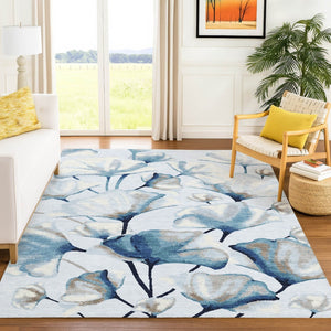 HomeRoots 5' Stylish Sky Blue Botanical Leaves Area Rug - Washable, Durable, Indoor/Outdoor Decor Accent 690724