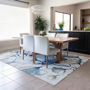 HomeRoots 5' Stylish Sky Blue Botanical Leaves Area Rug - Washable, Durable, Indoor/Outdoor Decor Accent 690724