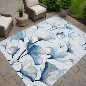 HomeRoots 5' Stylish Sky Blue Botanical Leaves Area Rug - Washable, Durable, Indoor/Outdoor Decor Accent 690724