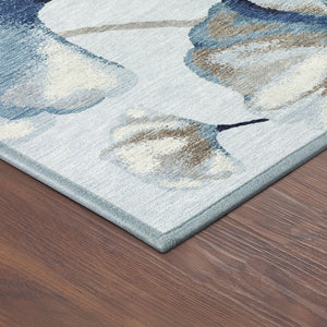 HomeRoots 8' Stylish Sky Blue Botanical Leaves Round Area Rug – Durable, Washable for Indoor & Outdoor Use! 690725
