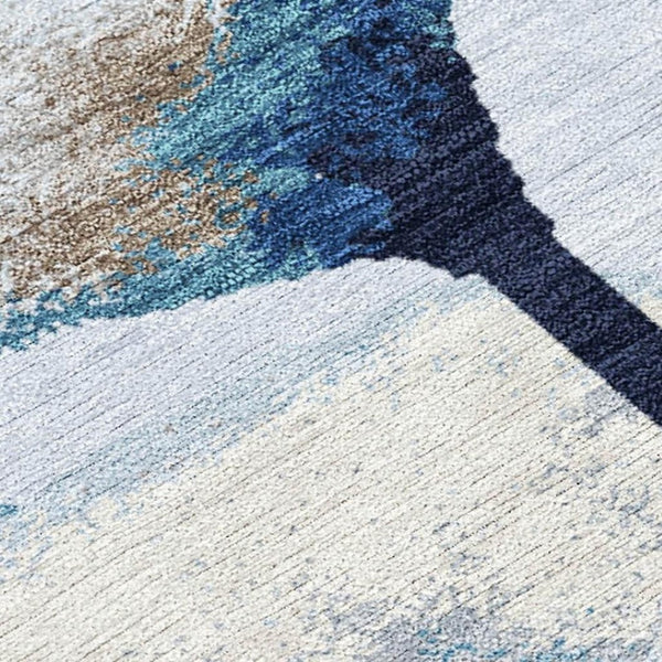 HomeRoots 9' X 12' Sky Blue Botanical Leaves Area Rug – Washable, Durable, Stylish Accent for Indoor/Outdoor Use 690727