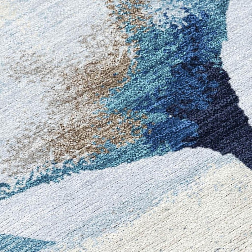 HomeRoots 10' Sky Blue Botanical Leaves Washable Area Rug - Durable Indoor/Outdoor Design for Stylish Living Spaces 690728