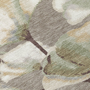 HomeRoots 8' X 10' Botanical Leaves Area Rug - Durable, Washable, Versatile Indoor/Outdoor Decor in Taupe Ivory Beige 690732
