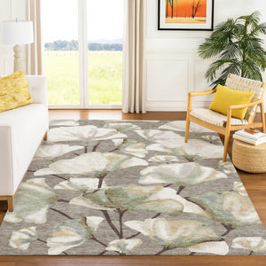 HomeRoots 8' X 10' Botanical Leaves Area Rug - Durable, Washable, Versatile Indoor/Outdoor Decor in Taupe Ivory Beige 690732