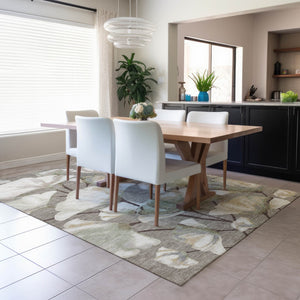 HomeRoots 8' X 10' Botanical Leaves Area Rug - Durable, Washable, Versatile Indoor/Outdoor Decor in Taupe Ivory Beige 690732