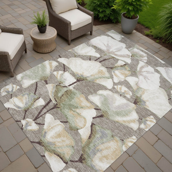 HomeRoots 9' X 12' Botanical Leaves Area Rug - Washable, Stain-Resistant, Indoor/Outdoor Versatility & Style 690733