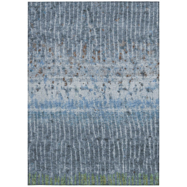 HomeRoots 5' Blue and Green Abstract Washable Area Rug - Stylish Indoor/Outdoor Durable Design for Any Space 690736