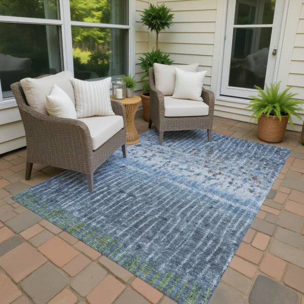 HomeRoots 5' Blue and Green Abstract Washable Area Rug - Stylish Indoor/Outdoor Durable Design for Any Space 690736