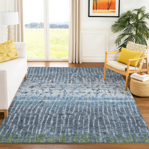 HomeRoots 5' Blue and Green Abstract Washable Area Rug - Stylish Indoor/Outdoor Durable Design for Any Space 690736