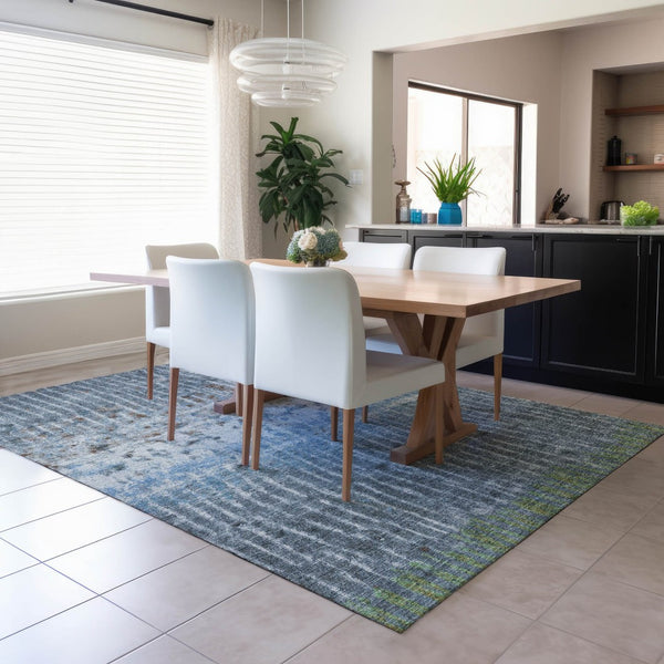 HomeRoots 5' Blue and Green Abstract Washable Area Rug - Stylish Indoor/Outdoor Durable Design for Any Space 690736