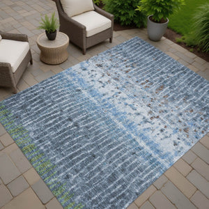 HomeRoots 5' Blue and Green Abstract Washable Area Rug - Stylish Indoor/Outdoor Durable Design for Any Space 690736