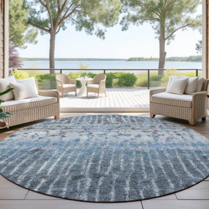 HomeRoots 8' Vibrant Blue and Green Round Abstract Rug - Durable, Washable, Perfect for Indoor & Outdoor Use 690737
