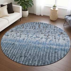 HomeRoots 8' Vibrant Blue and Green Round Abstract Rug - Durable, Washable, Perfect for Indoor & Outdoor Use 690737