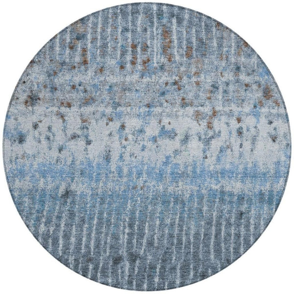 HomeRoots 8' Vibrant Blue and Green Round Abstract Rug - Durable, Washable, Perfect for Indoor & Outdoor Use 690737