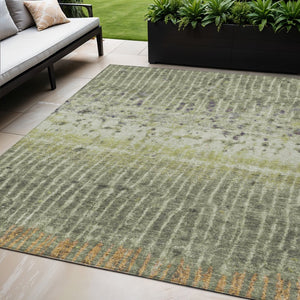 HomeRoots 5' Olive Green and Copper Abstract Washable Area Rug - Ideal for Indoor/Outdoor Spaces, Durable Design 690742