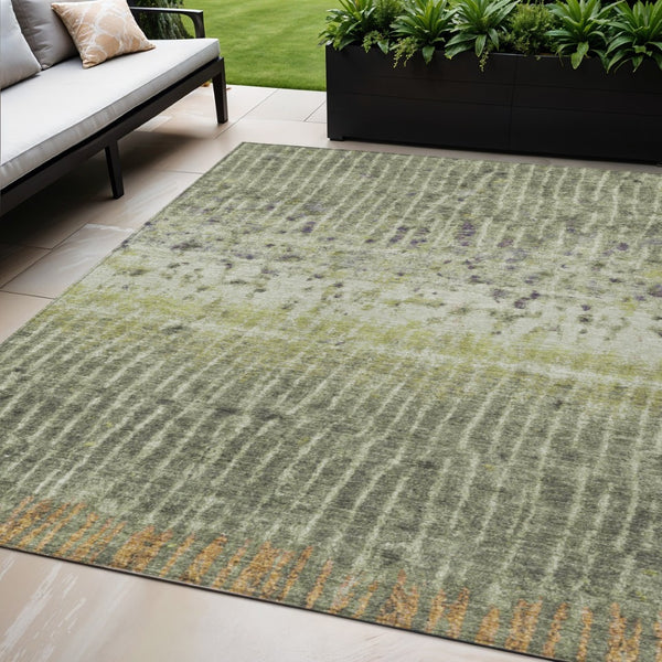 HomeRoots 5' Olive Green and Copper Abstract Washable Area Rug - Ideal for Indoor/Outdoor Spaces, Durable Design 690742