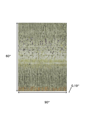 HomeRoots 5' Olive Green and Copper Abstract Washable Area Rug - Ideal for Indoor/Outdoor Spaces, Durable Design 690742