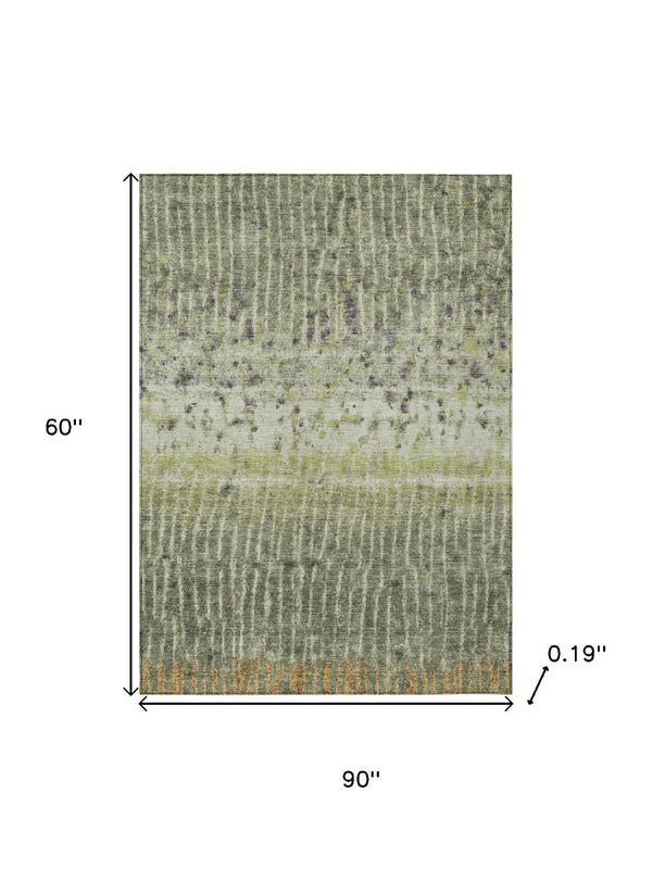 HomeRoots 5' Olive Green and Copper Abstract Washable Area Rug - Ideal for Indoor/Outdoor Spaces, Durable Design 690742
