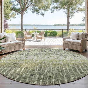 HomeRoots 8' Olive Green & Copper Round Abstract Rug - Stylish, Durable, Washable for Indoor & Outdoor Use 690743