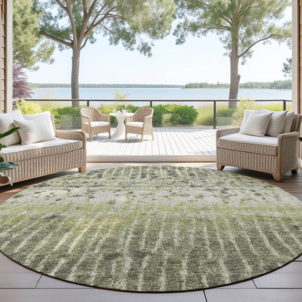 HomeRoots 8' Olive Green & Copper Round Abstract Rug - Stylish, Durable, Washable for Indoor & Outdoor Use 690743