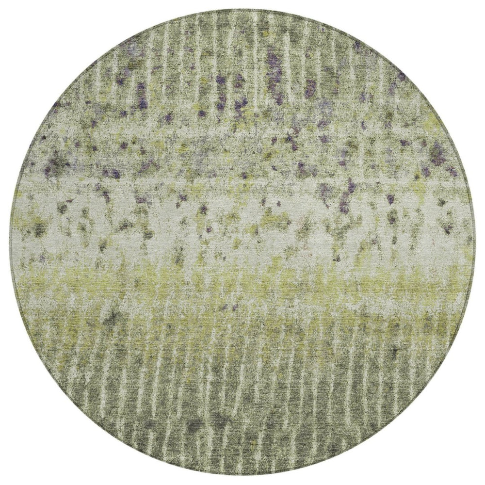 HomeRoots 8' Olive Green & Copper Round Abstract Rug - Stylish, Durable, Washable for Indoor & Outdoor Use 690743