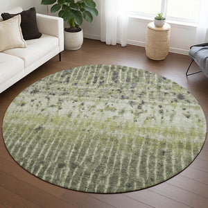 HomeRoots 8' Olive Green & Copper Round Abstract Rug - Stylish, Durable, Washable for Indoor & Outdoor Use 690743