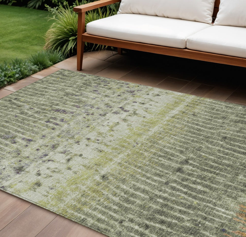 HomeRoots 9' Contemporary Olive Green and Copper Abstract Washable Area Rug for Indoor and Outdoor Spaces 690745