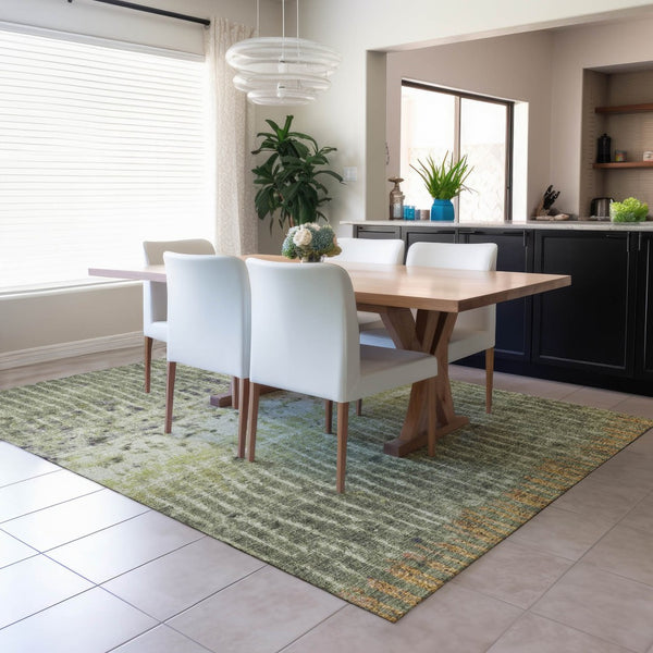 HomeRoots 9' Contemporary Olive Green and Copper Abstract Washable Area Rug for Indoor and Outdoor Spaces 690745