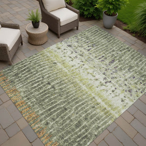 HomeRoots 9' Contemporary Olive Green and Copper Abstract Washable Area Rug for Indoor and Outdoor Spaces 690745
