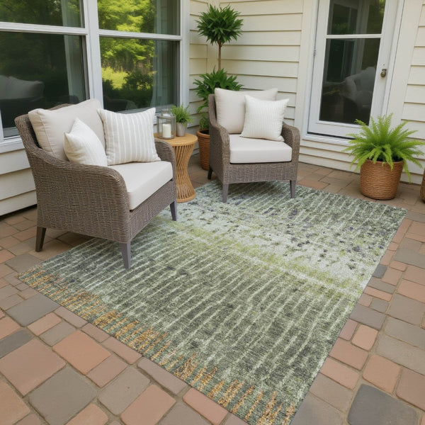HomeRoots 10' Olive Green & Copper Abstract Washable Area Rug - Durable, Stylish for Indoor & Outdoor Spaces 690746